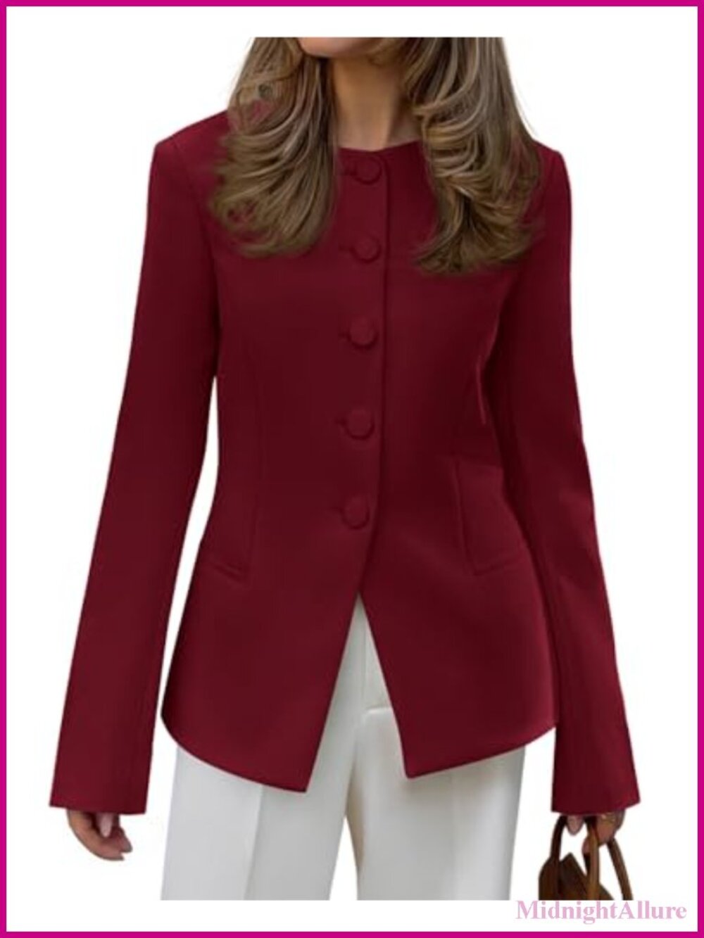Women's Fitted Blazer Business Casual Crew Neck Long Sleeve Suit Jacket